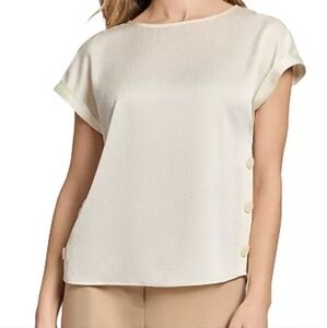 Elegant Cream Button-Detail Women's Top